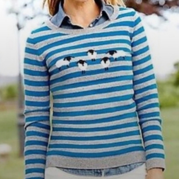 Talbots Sweaters - Talbots Gray and Blue Striped Sweater Wool Blend Womens 0X